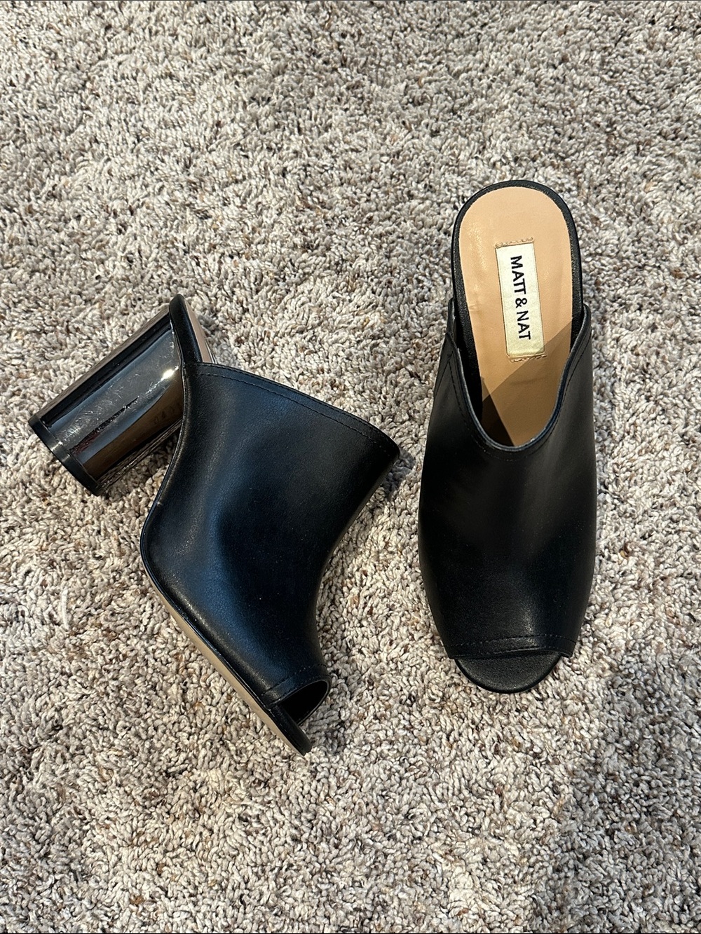 Matt & Nat Leone Vegan Black Peep-Toe Block Heel Mules